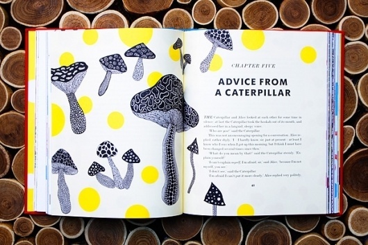 Yayoi Kusama Takes On 'Alice In Wonderland' - DesignTAXI.com #mushroom #in #print #design #graphic #book #alice #illustration #wonderland