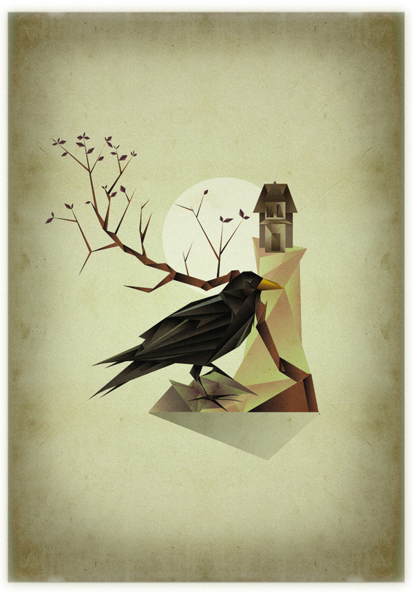 Ilustração | Triângulos StudioLibre #house #tree #macabre #haunted #illustration #strange #crow