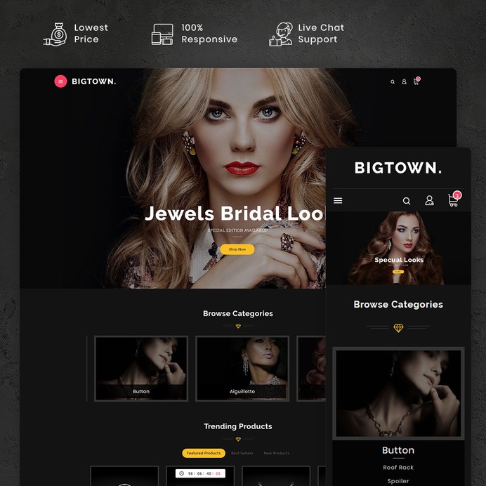 #Bigtown #Dark #Jewelry #Imitation- #MultiPurpose Store - #Prestashop #Responsive #Theme | #TemplateTrip #eCommerce #Website #Design #Template