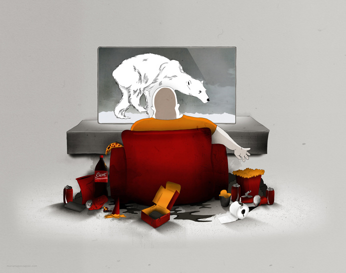#polar #bear #illustration #critical #consumption #trash #animal #red #watching