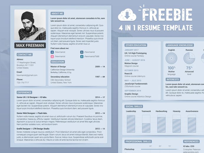 Stunning Resume Template - Free 4 in 1 Resume Template in PSD Format