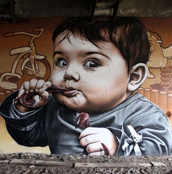 Strange baby by artist Smug One #graffiti #realism #street #art #realistic