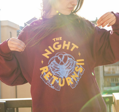 Handmade silkscreen print #lettering #sweatshirt #moth #thenightreturns #sodafromthehut #soda