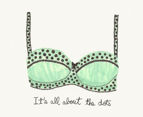 The Under Girl #lingerie #girl #the #dots #illustration #handwritten #under #fashion #polka #green