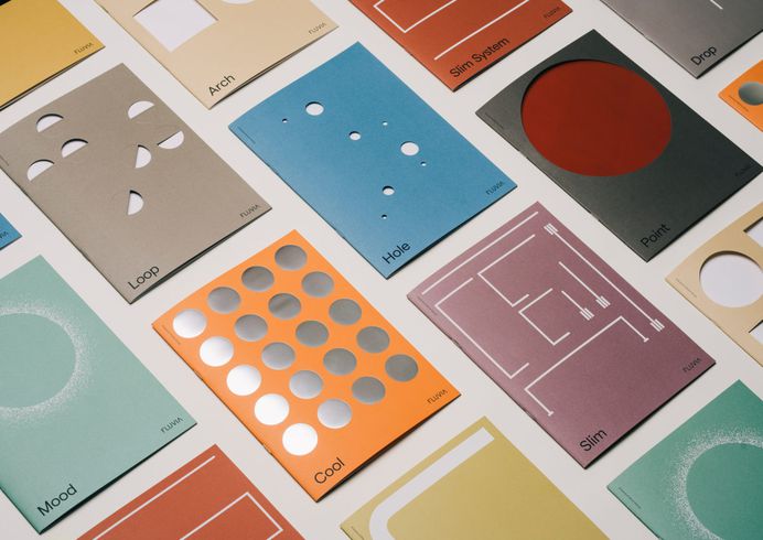 Visual identity and brochure cover by Spanish studio Folch for Fluvia, a range of adaptable lighting solutions from LED Simon