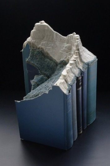 Carved Book Landscapes by Guy Laramee | Colossal #mountain #sculpture #pages #book #landscape #paper