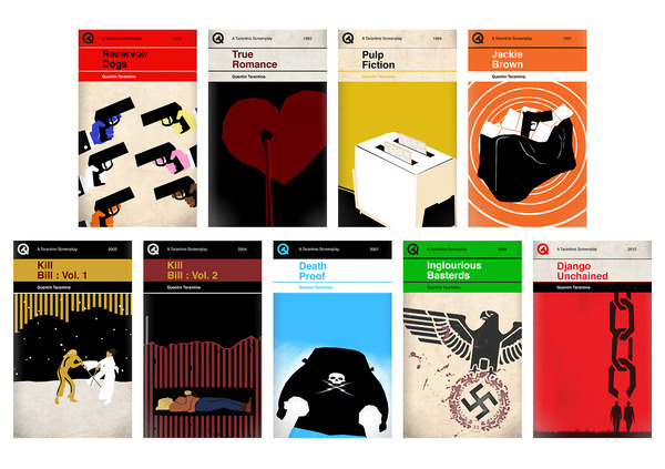 A Set of Penguin style book covers re-imagined for Quentin Tarantino's screenplays by London based designer Sharm Murugiah.