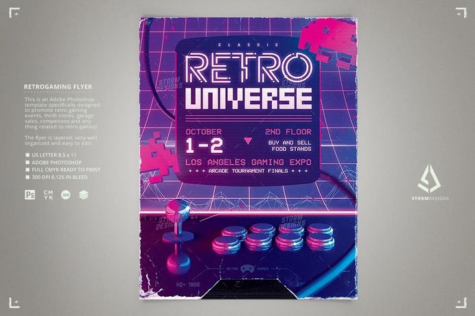 Retro Gaming Flyer 1980s Gamers
