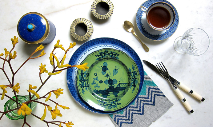 tablescape, photography, blue, green, styling
