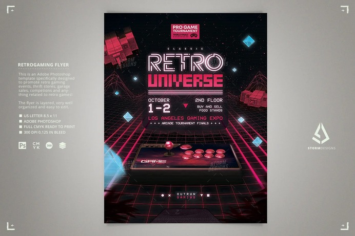 Retro Gaming Flyer Arcade Stick 80s VHS
