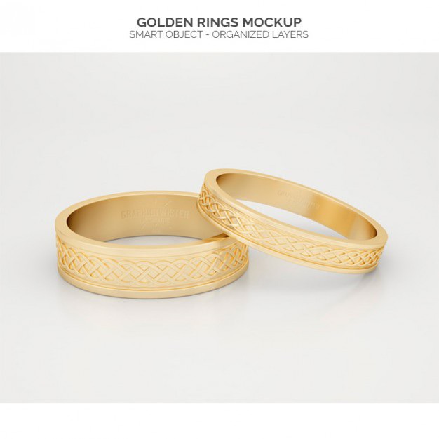 Golden rings mock up Free Psd. See more inspiration related to Mockup, Gold, Template, Web, 3d, Website, Golden, Mock up, Ring, Website template, Up, Rings, Realistic, Real and Mock on Freepik.
