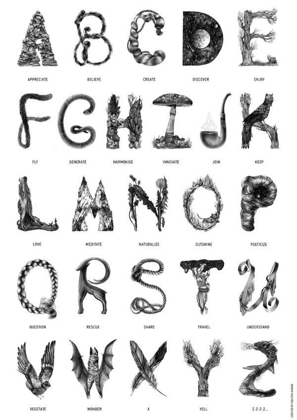 Life in the Alphabet Ei Ka #drawing #karina #illustration #nature #alphabet #eibatova #organic