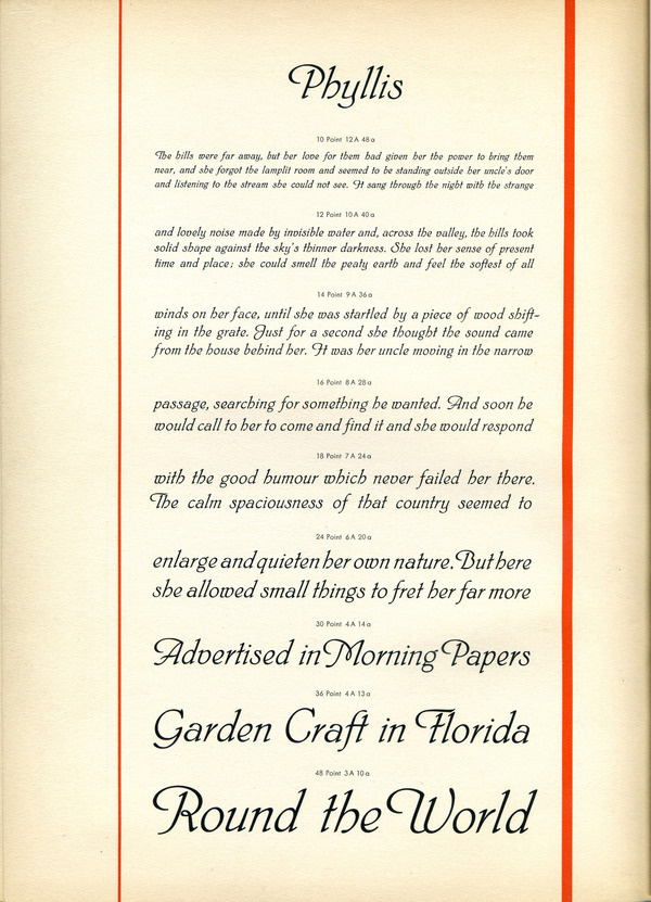 Type specimen showing Phyllis, designed byÂ Heinrich Wieynck in 1911. #typography