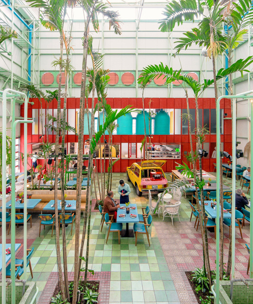 taller KEN populates madero café in guatemala with tropical planting and vintage cars