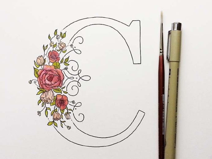 #floral #dropcap #flowers #type #typedesign #handdrawn #painted #watercolor #ink