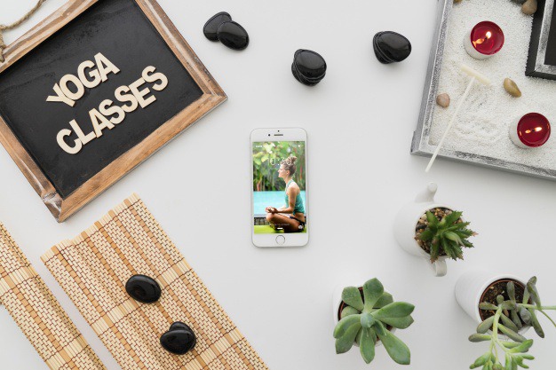 Peaceful yoga composition with smartphone Free Psd. See more inspiration related to Mockup, Spa, Health, Cute, Yoga, Smartphone, Chalkboard, Mock up, Plant, Decoration, Cactus, Bamboo, Healthy, Decorative, Peace, Mind, Balance, Relax, Pot, Meditation, Wellness, Healthy lifestyle, Lifestyle, Up, Tablecloth, Stones, Relaxation, Composition, Mock, Peaceful and Inner on Freepik.