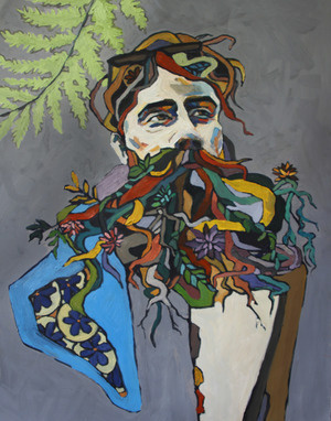 Root Beard - Katie Melrose #manly #beard #illustration #portrait #colorful #art #painting #roots #face #organic