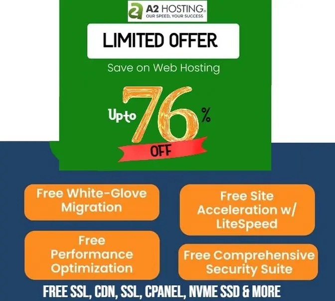 March Sale is GOING STRONG at A2 Hosting! and you don't want to miss this! Grab an AMAZING 76% OFF on website hosting + Free Website Migration: https://bit.ly/41DAGWv 

This is a great chance to SAVE BIG! But act fast, because this offer is for a LIMITED TIME ONLY!  https://bit.ly/3uSCMQP 