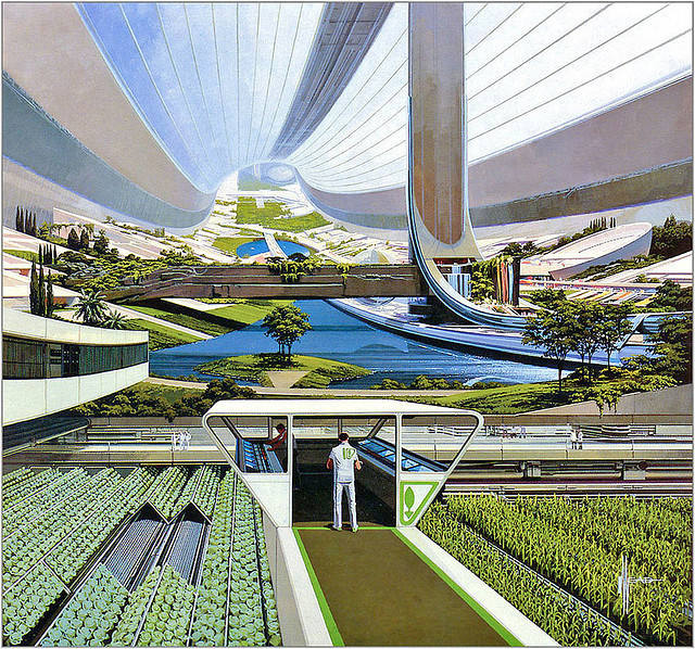 ... orbiting space colony - Syd Mead | Flickr - Photo Sharing! #crops #plants #mead #colony #space #orbit #syd