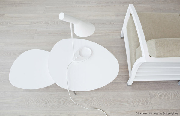 STUA. Eclipse design nesting tables & the Malena design armchair #tables #eclipse #tua #spain #white #design #furniture #nesting