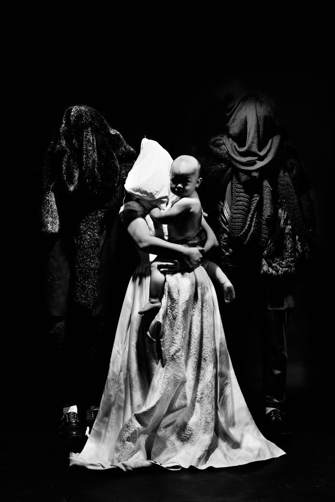A Women in a Wedding Dress with Her Baby, (2014) #white #woman #black #photography #art #and #dark #wedding #baby #madonna