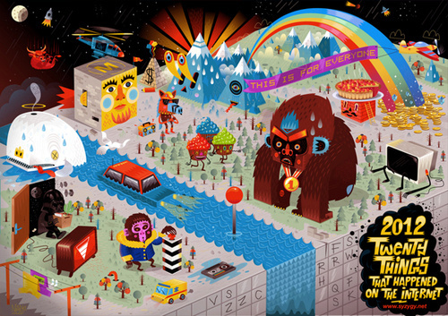 2012 Twenty Things That Happened On The Internet #city #design #bold #illustration #era #poster #art #new