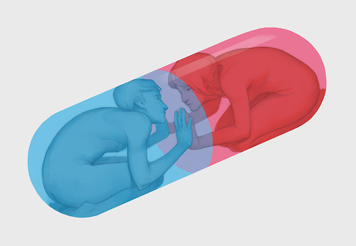 Chemicals - by Ashley Mackenzie #red #chemical #mirror #illustration #pill #reflection #blue