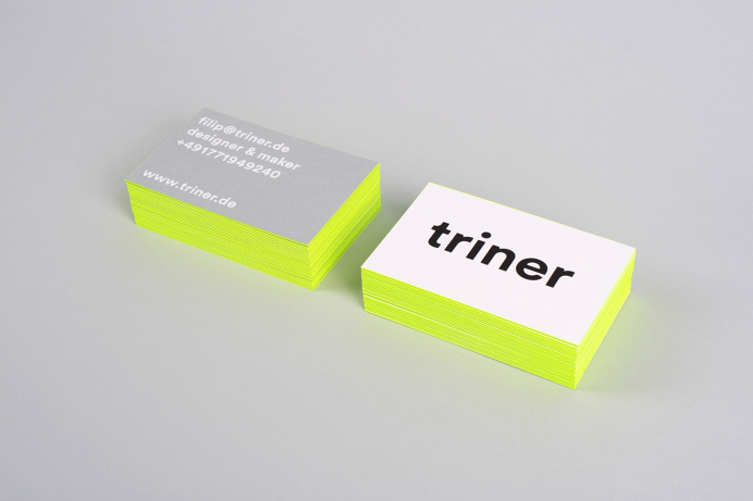 filip triner design branding business cards painted edges www.triner.de edge neon yellow embossing emboss print thick business card black gr