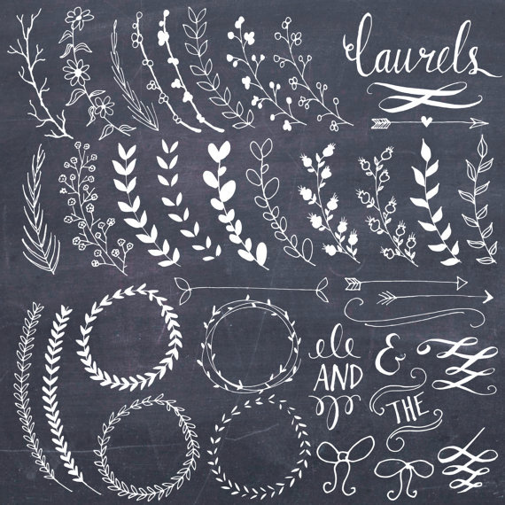 CLIP ART: Chalkboard Laurels & Wreaths // Clipart Photoshop