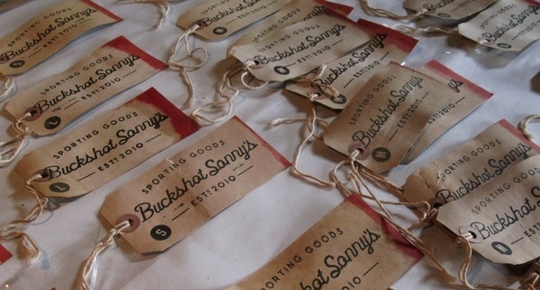 Custom stained and tip dyed hang tags for our friends over at Buckshot Sonny's. #type #tag #wordmark