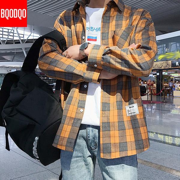 Winter Preppy Style Brand Cotton Plaid Casual Shirt Male Fashion Autumn Long Sleeve Tops Streetwear Japanese Shirts Men