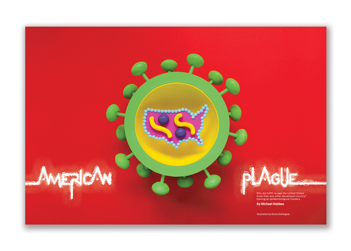 Opening editorial spread for a feature story by Michael Hobbes. HIV model by Alvaro Domínguez #erick #republic #hiv #new #design #dominguez #the #fletes #editorial #alvaro