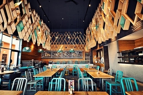 Nando's in Ashford by Blacksheep | Design Milk #interior #blue #diner #restaurant
