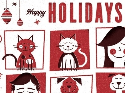 Dribbble - The Family Holiday Card by Zach Graham #holidays #cats #illustrations #textures