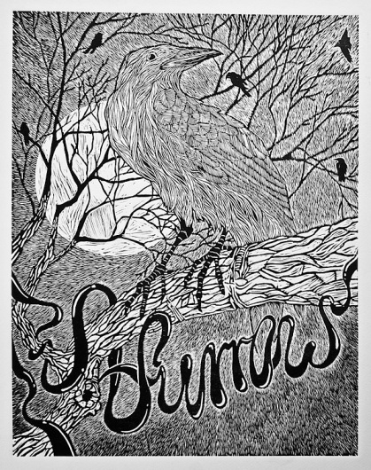 Furrow on the Behance Network #blackwhite #handcraft #bird #night #crow #furrow #linocut #moon