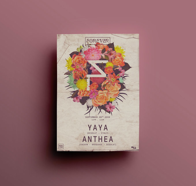 Forever and a Day Flyer Design #forever #day #design #flyer #flower #pink #F #rose #vintage #plants #floral #london #club #party #night