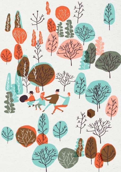 Hannah Warren #red #tree #color #people #blue #trees #pastel