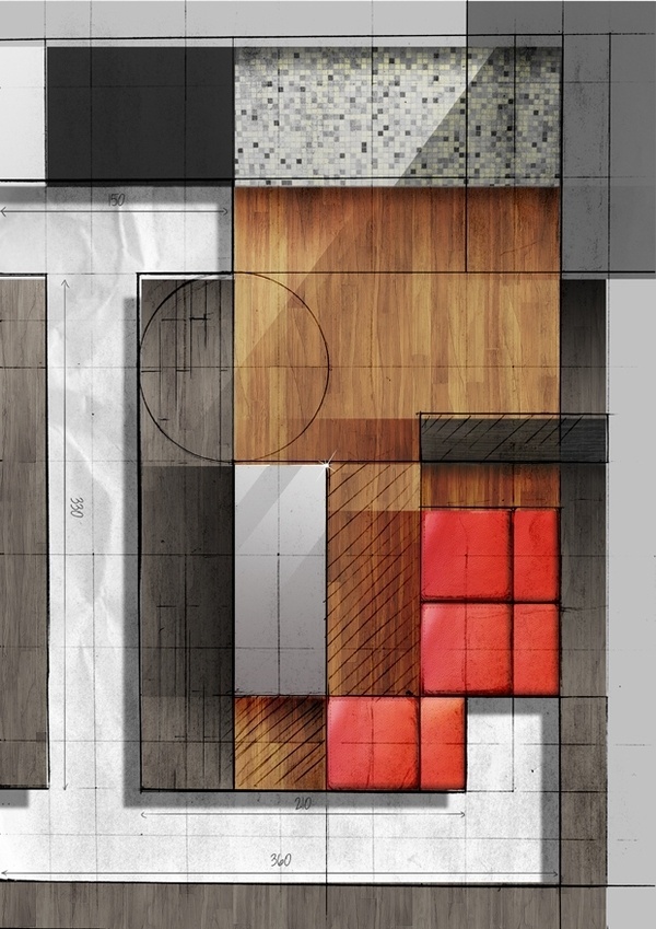 Graphic composition based on selected interior on the Behance Network #interior #bahaus #poster