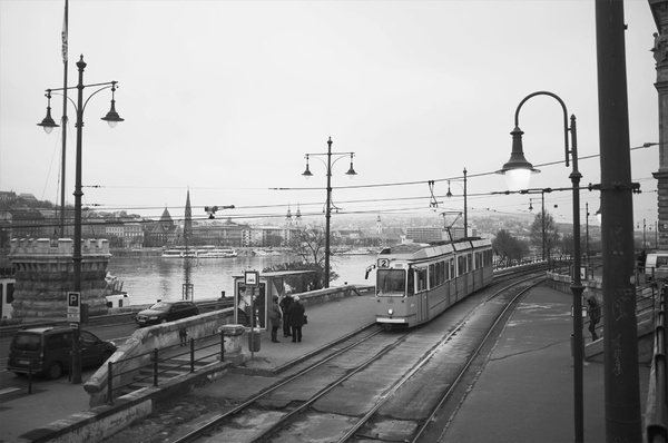 Budapest #old #white #and #transporting #city #black #people #lamps #street #tramway