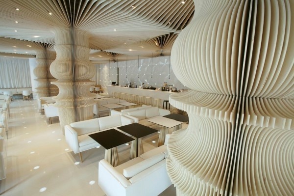 Cafe interior with column #interior #caf #graffiti #modern #archietecture #cafe #architecture