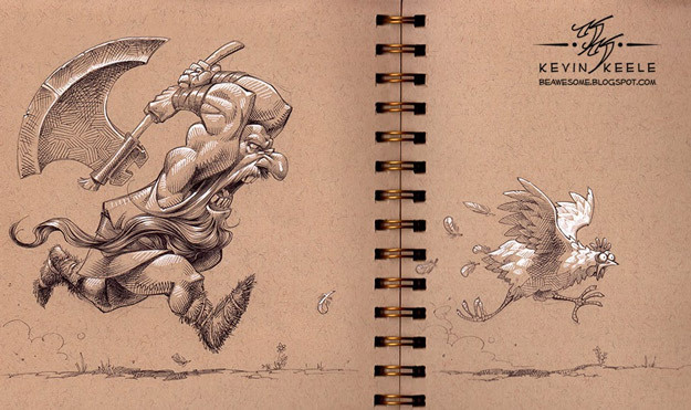 wonderful sketchbook drawing by kevin keele (1) #ink #design #illustration #art #chicken #axe #cartoon #drawing #sketch