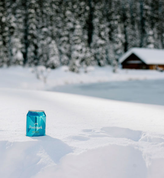 postmark, beer, culture, reflective, bottle, winter, snow, cabin