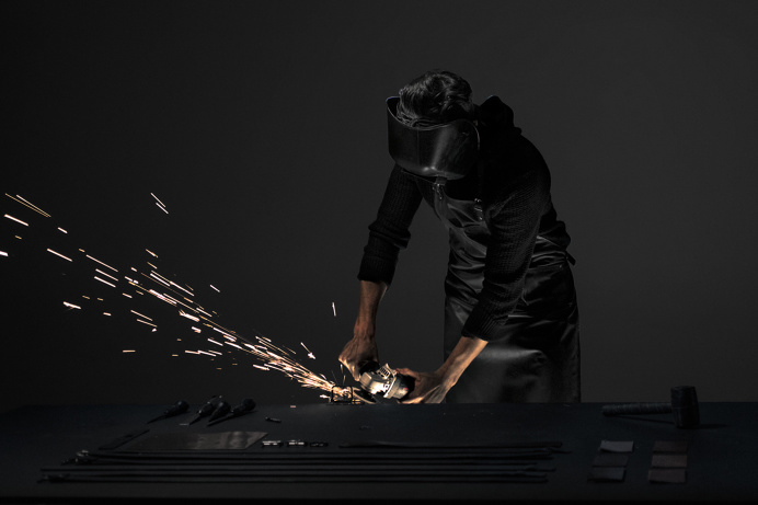 The maker scene. Upton Belts MMXV shoot by Wedge and Lever. #sparks #maker #dark #light #grinding #grinder