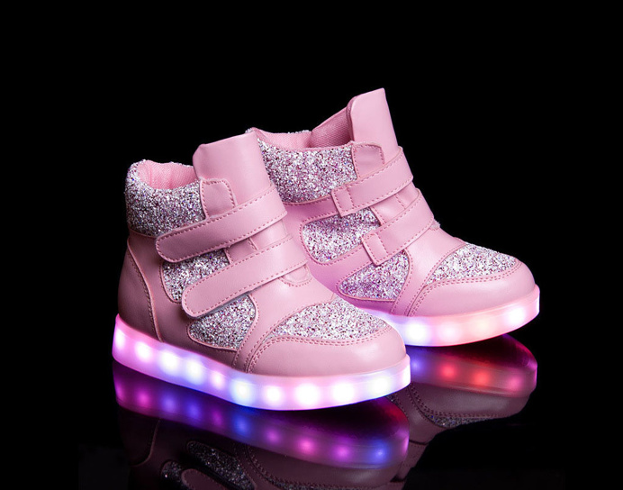 2016 new Kid's shoes led luminous shoes usb charging (Pink)
