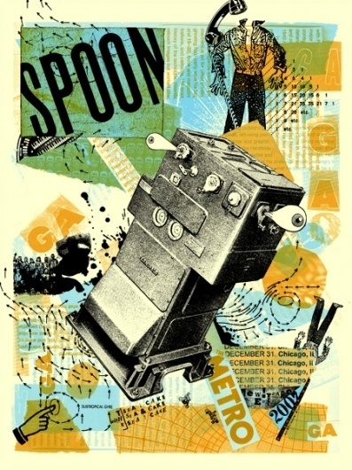 Spoon- Chicago NYE 2007- Jon Smith #catalog #spoon #orange #retro #blue #collage #green