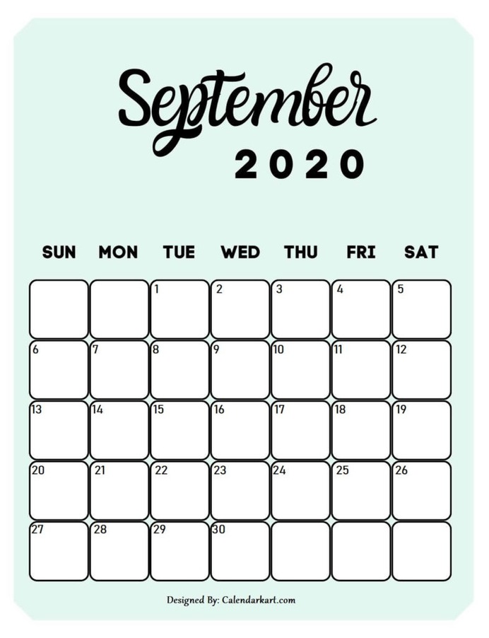 Printable September 2020 Calendar Cute Green Template