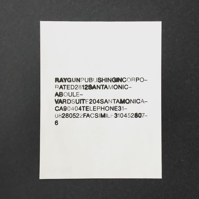 From the archive. Reverse of the Ray Gun Publishing letterhead. Late '97. Designed around the same period that I was putting together Ray Gun 51 (Janes Addiction, Nov '97) as it shares a somewhat similar typographic approach - this was the stationary used across all of the Ray Gun publishing ventures - at that time there was Stick Magazine (snowboard mag), Sweater Magazine (design direction by P Scott Makela) as well as Ray Gun, and it might also have been catching the tail end of the Huh Magazine (design direction by Vaughan Oliver) period too. It was such a wonderful experience to be seeing the creative from the other magazine teams - as their publications took shape each month. I guess there was also a little bit of competitive spirit around too which is never a bad thing for keeping you on your toes. As for the design of this piece - I started this off on the Mac before outputting and manipulating the type with scalpels and layers and layers of sellotape before scanning back in. The front side had a fluorescent panel taking up the lower third, and a black and white typographic header too. There was at least enough room for a couple of lines of a letter! #swissgrit #graphicdesign #graphics #design #type #typeinspire #typeinspired #typography #typographyinspired #sanstype #communicationdesign #raygunmagazine #swisstypography #letterheaddesign #handmadetype