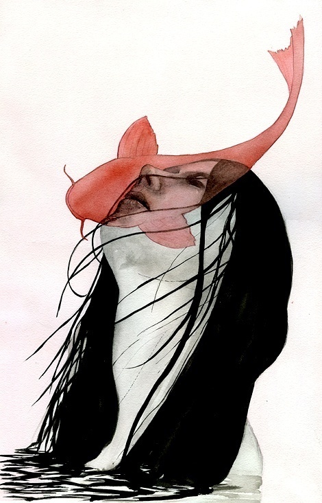 Danny Neece #woman #illustrator #fish #paint #illustration