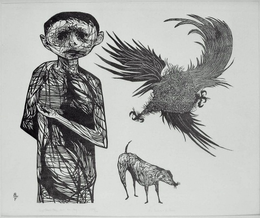 Google Image Result for http://www.terminartors.com/files/artworks/3/1/4/31475/Baskin_Leonard-Frightened_Boy_and_his_Dog.jpg #baskin #print #block #wood #leonard
