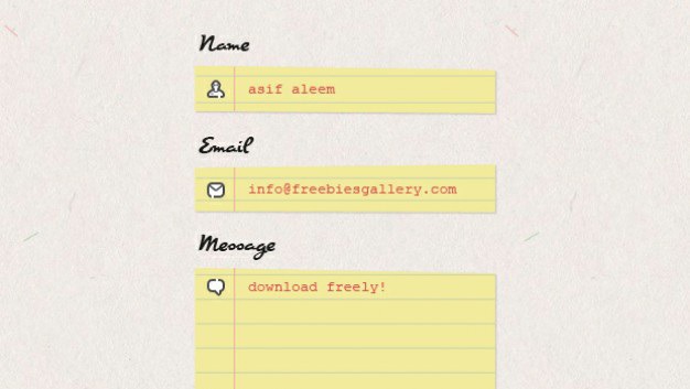 Sheet of notebook contact form templates Free Psd. See more inspiration related to Notebook, Contact, Form, Message, Templates, Notepad, Sheet, Contact form and Horizontal on Freepik.